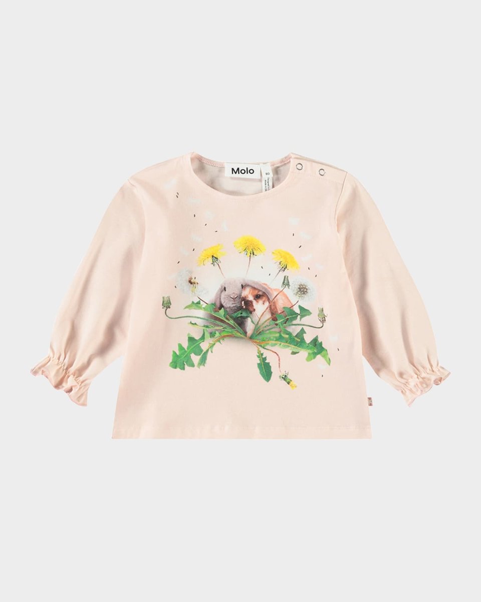 Girl's Elina Long-Sleeve Rabbit-Print Cotton Top, Size 6M-2